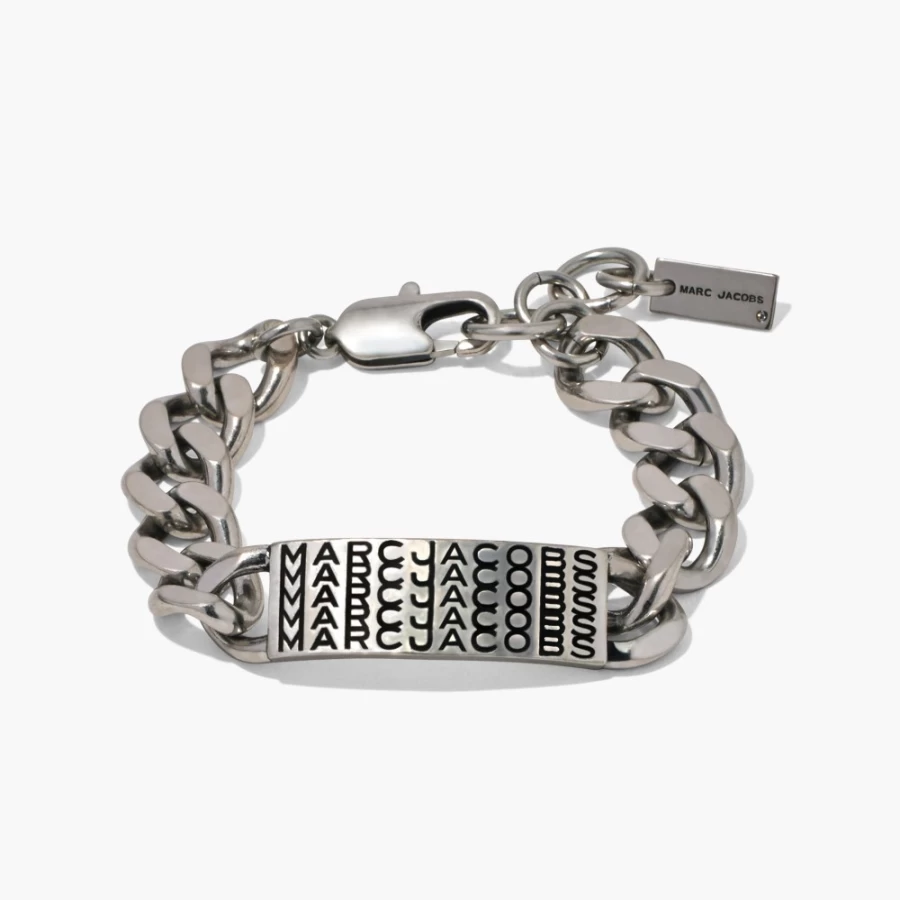 Marc Jacobs Aged Silver Monogram Barcode ID Chain Bracelet