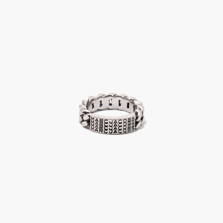Marc Jacobs Aged Silver Monogram Barcode ID Chain Ring