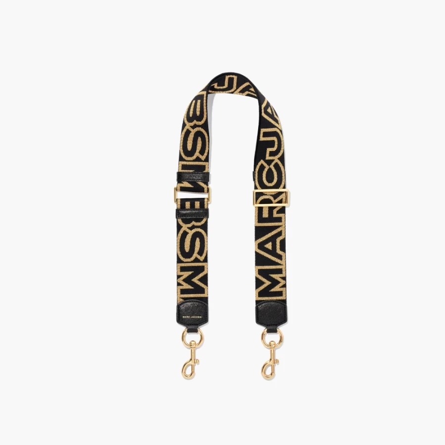Marc Jacobs Black & Gold Outline Logo Webbing Strap for Bags & Accessories