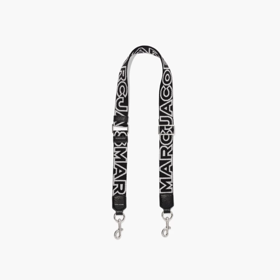 Marc Jacobs Black/Silver Thin Outline Logo Webbing Strap