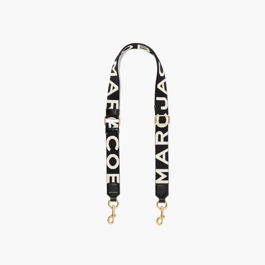 Marc Jacobs Black & White Thin Logo Webbing Strap for Bags & Accessories