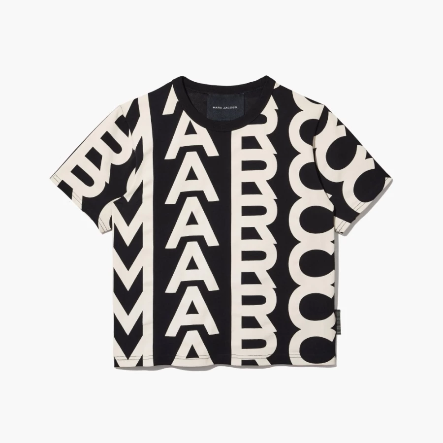 Marc Jacobs Monogram Baby Tee in Black & Ivory - Vintage Logo Short Sleeve Top