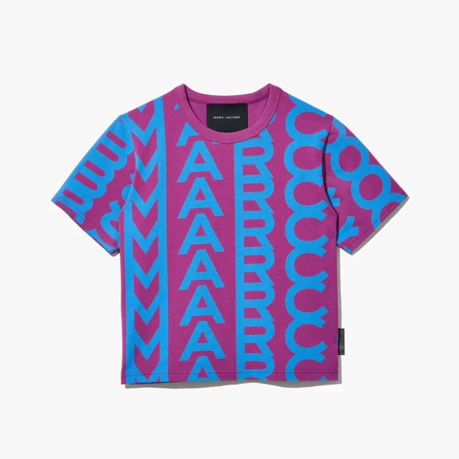 Marc Jacobs Monogram Baby Tee in Purple & Blue - Vintage Logo Short Sleeve Top