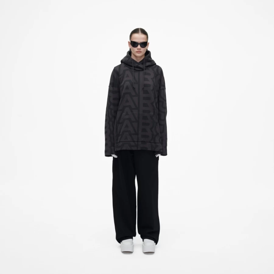 Marc Jacobs Monogram Oversized Hoodie in Black & Charcoal - Unisex Streetwear Pullover