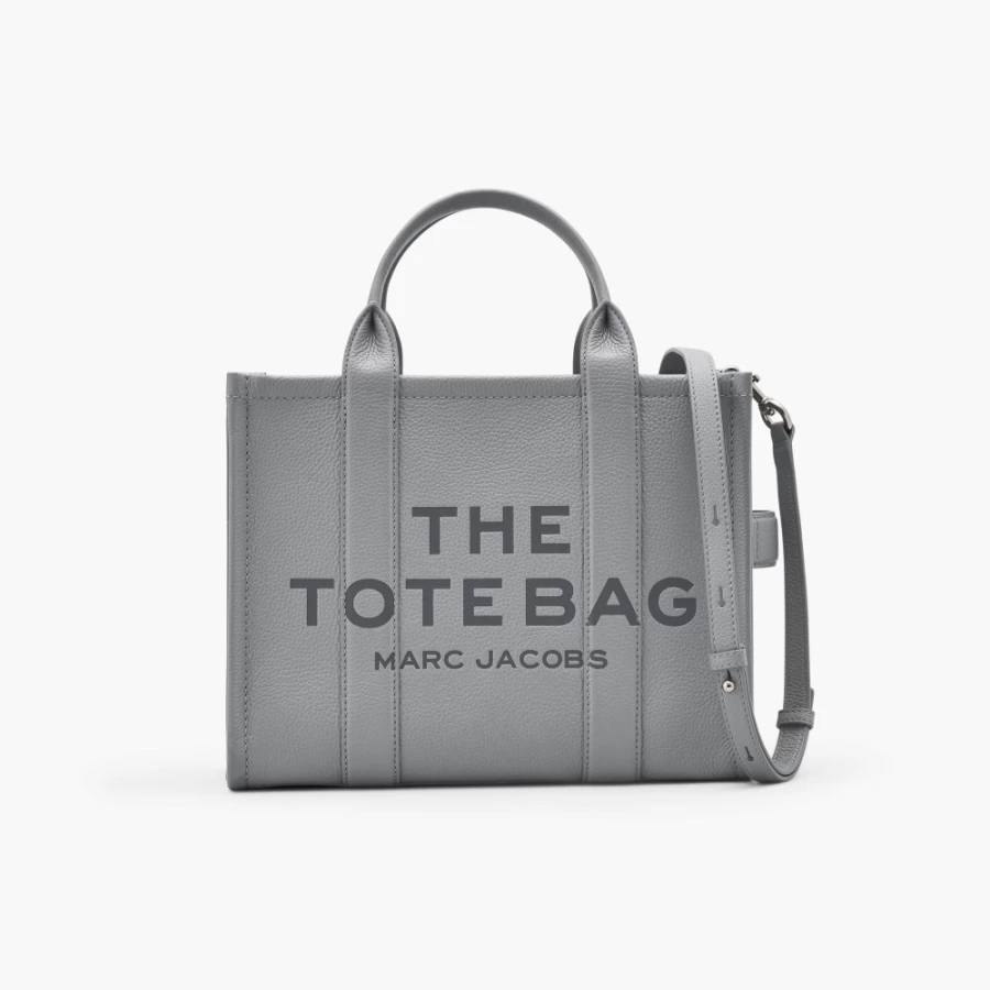 Marc Jacobs Wolf Grey Leather Medium Tote Bag for Women | Premium Handbag