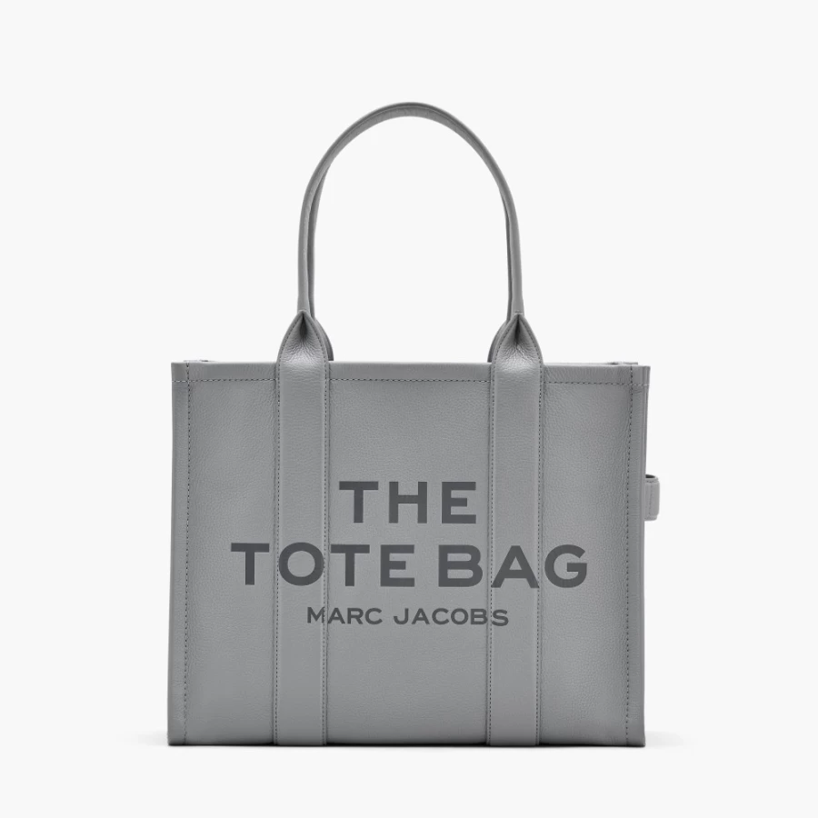 Marc Jacobs Wolf Grey Leather Large Tote Bag for Women - Stylish & Spacious Designer Handbag