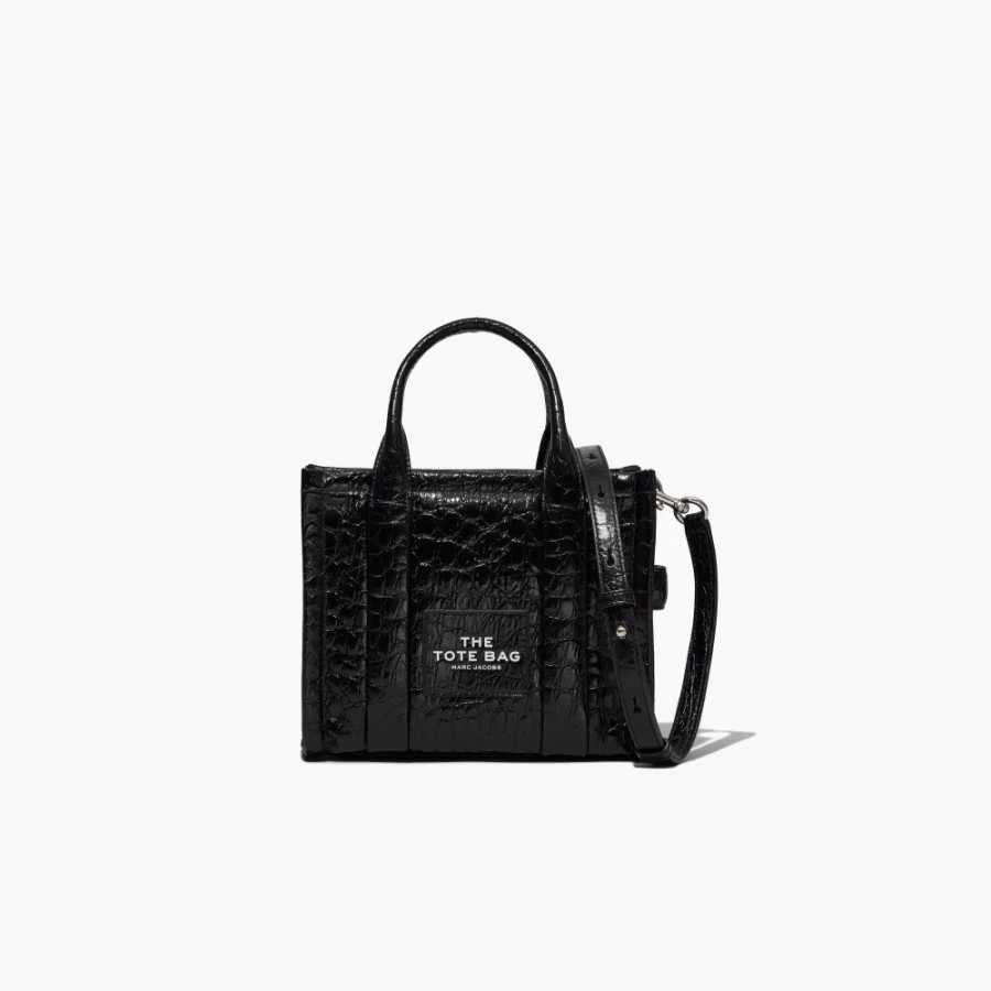 Marc Jacobs Black Croc-Embossed Leather Mini Tote Bag