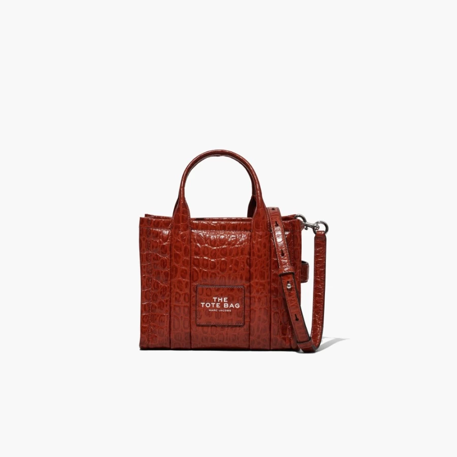 Marc Jacobs Spice Brown Croc-Embossed Leather Mini Tote Bag