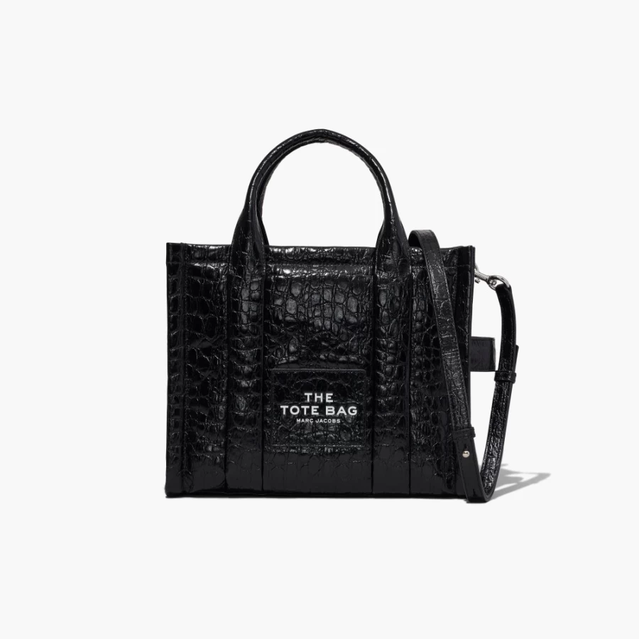 Marc Jacobs Black Croc-Embossed Leather Medium Tote Bag