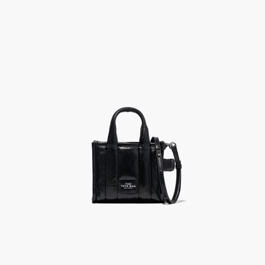 Marc Jacobs Black Shiny Crinkle Micro Tote Bag