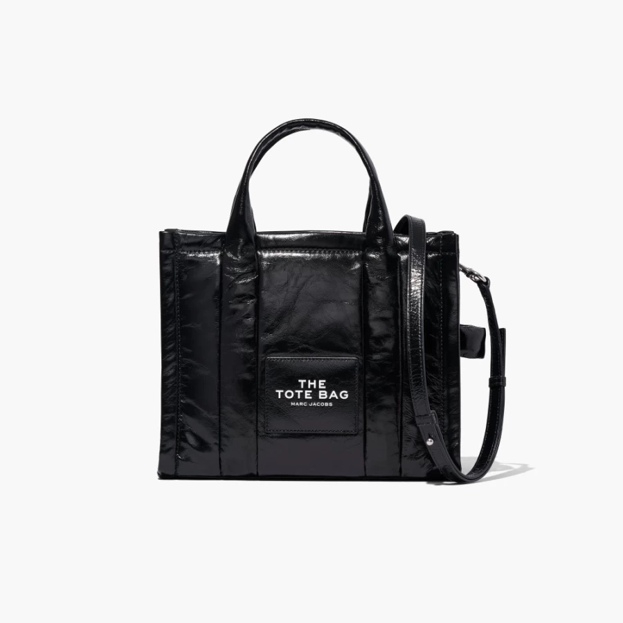 Marc Jacobs Black Shiny Crinkle Medium Tote Bag - Stylish & Durable Handbag for Women