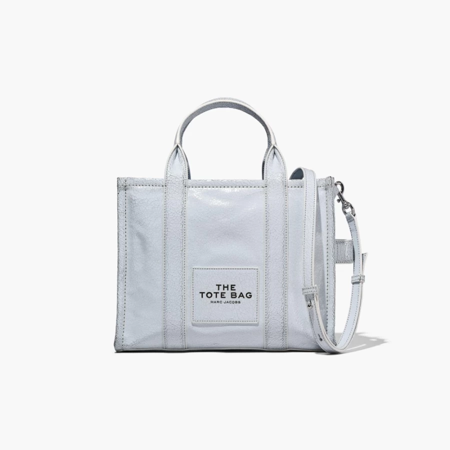 Marc Jacobs Medium Tote Bag in Crackle Leather - Cotton White Multi Color