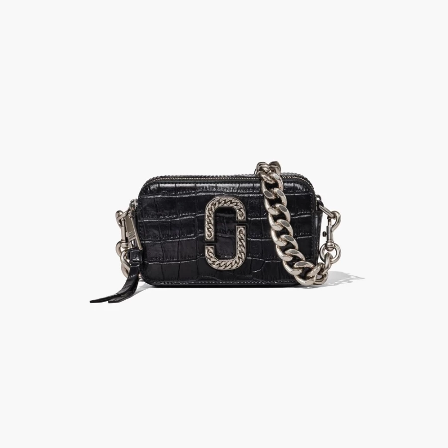 Marc Jacobs Black Croc-Embossed Snapshot Crossbody Bag