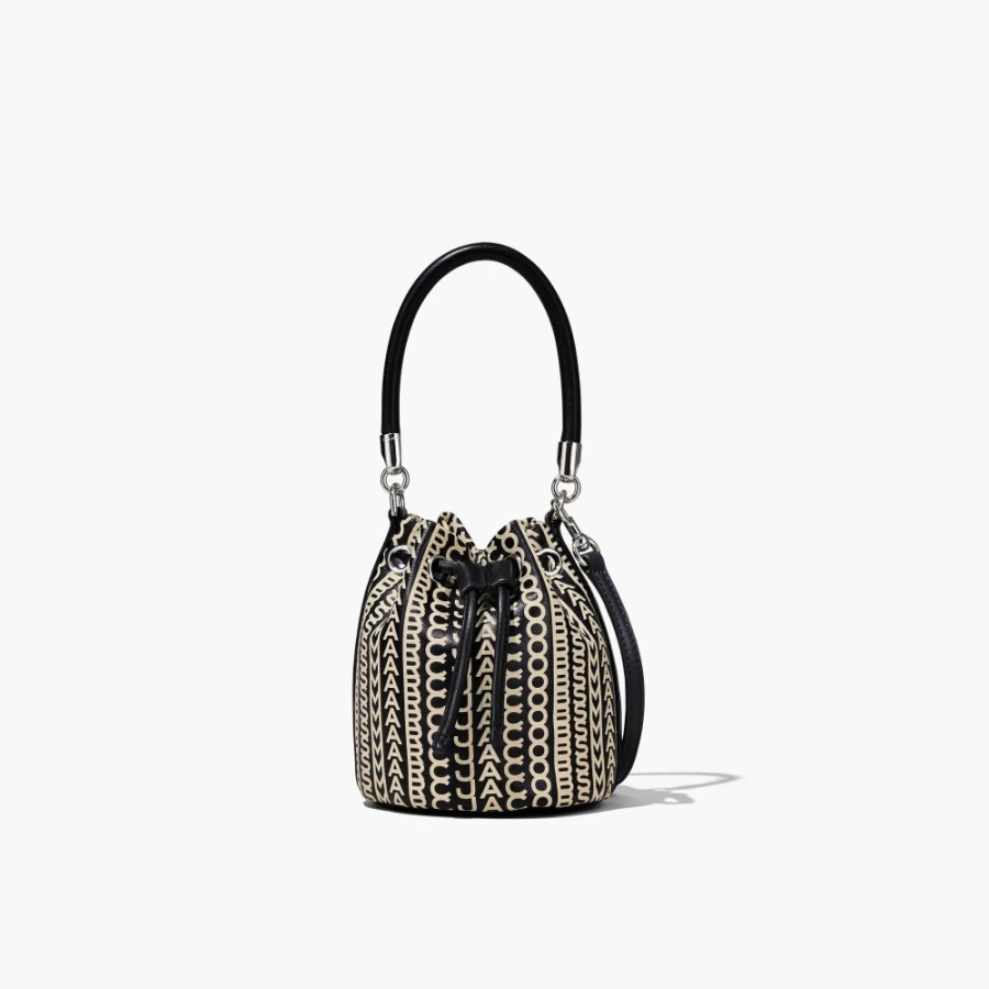 Marc Jacobs Black & White Monogram Leather Micro Bucket Bag