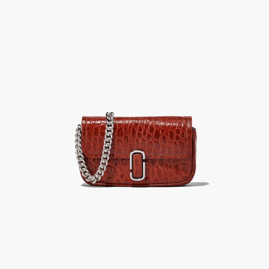 Marc Jacobs Mini Shoulder Bag in Spice Brown - Croc-Embossed Leather Crossbody Purse