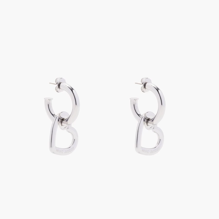 Marc Jacobs Crystal & Silver Charmed Double Heart Hoop Earrings