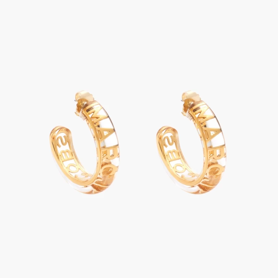 Marc Jacobs Monogram Hoops Earrings in Clear & Gold