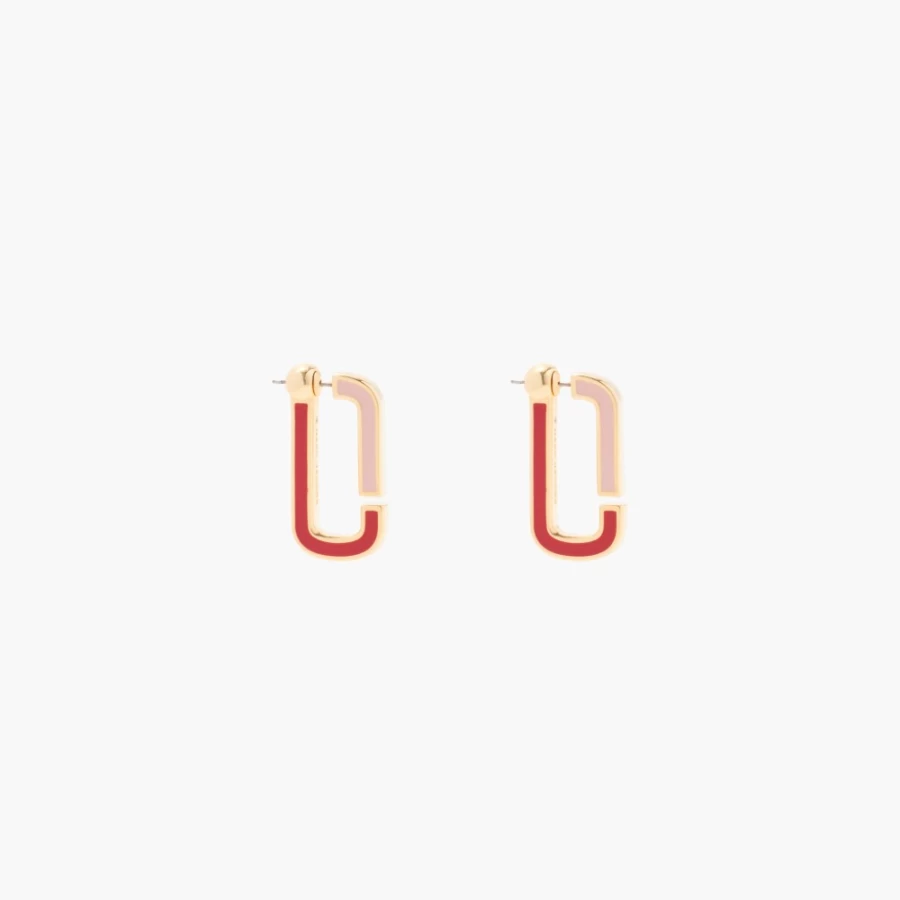 Marc Jacobs True Red Multi/Gold Colorblock Flat Hoop Earrings