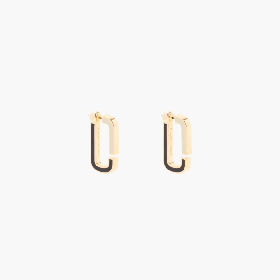 Marc Jacobs Black Multi Gold Colorblock Flat Hoop Earrings