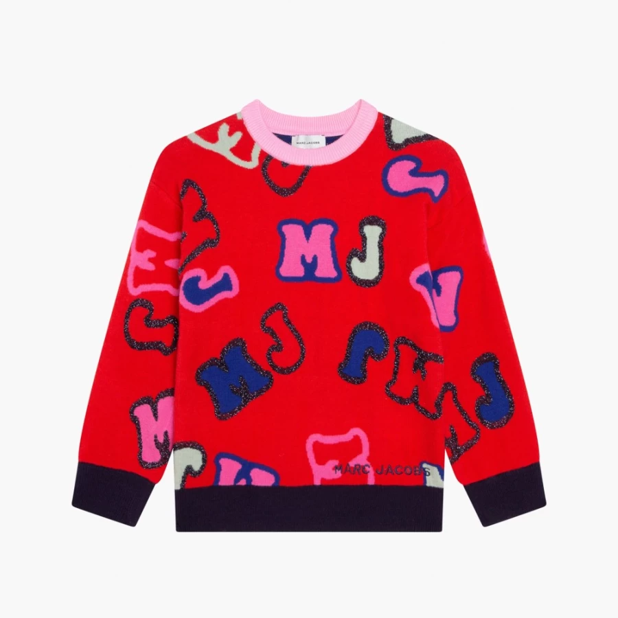 Marc Jacobs New Red Jacquard Knitted Pullover Sweater