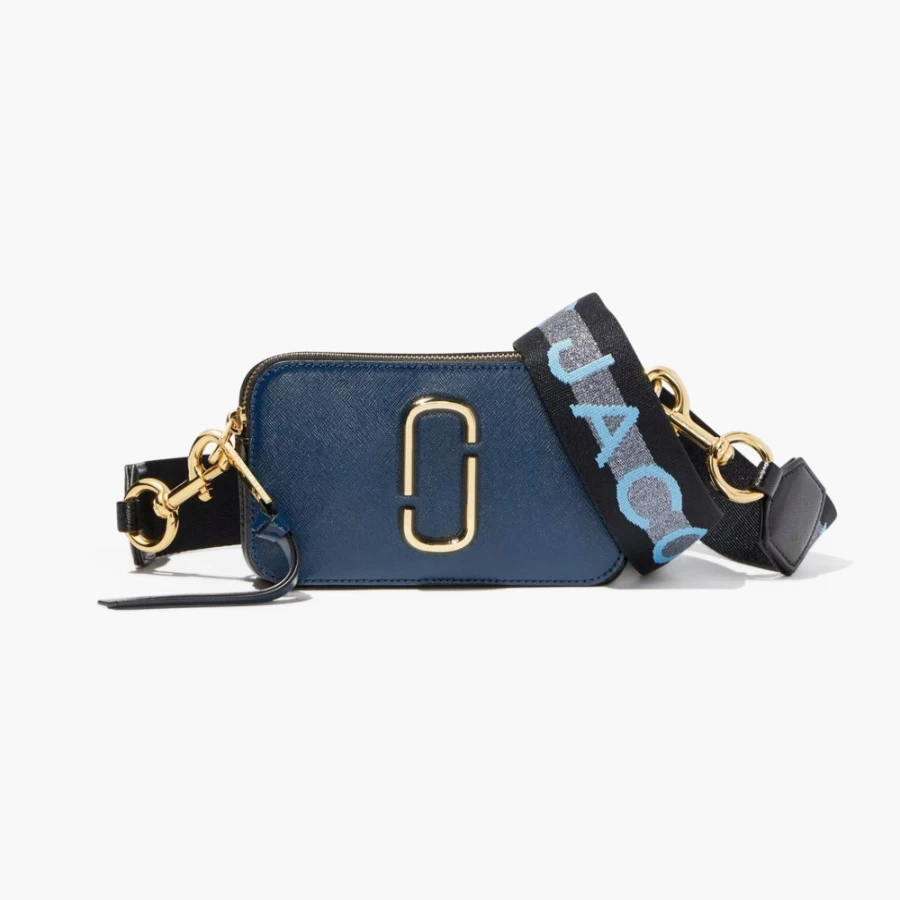 Marc Jacobs The Logo Strap Snapshot Crossbody Bag in New Blue Sea Multi Color