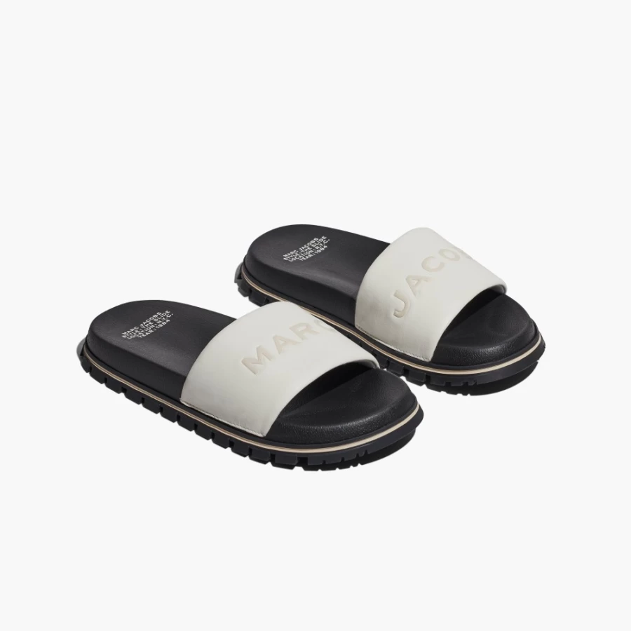 Marc Jacobs Cotton White Leather Slide Sandals - Premium Comfort & Style