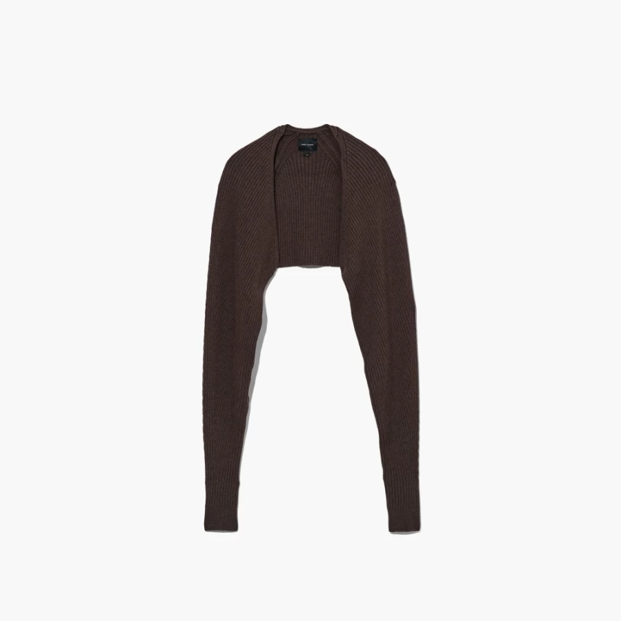 Marc Jacobs Brown Ribbed Bolero Cardigan for Women - Stylish Knit Open Front Cover-Up