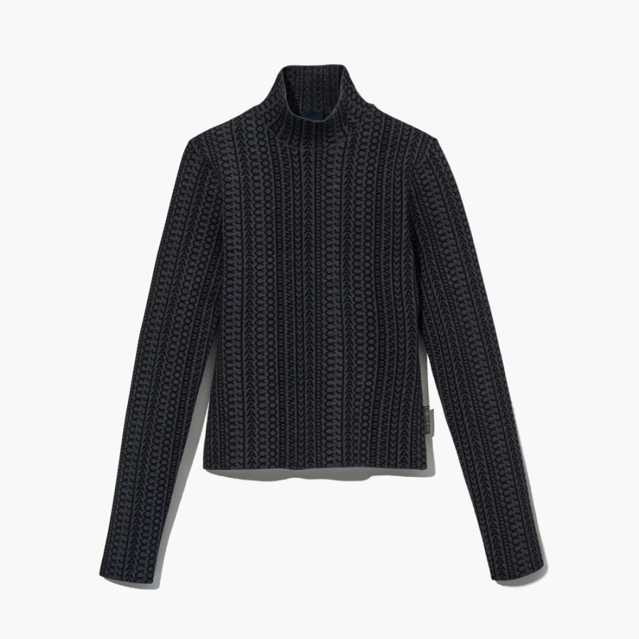Marc Jacobs Black/Charcoal Monogram Compact Knit Mockneck Sweater