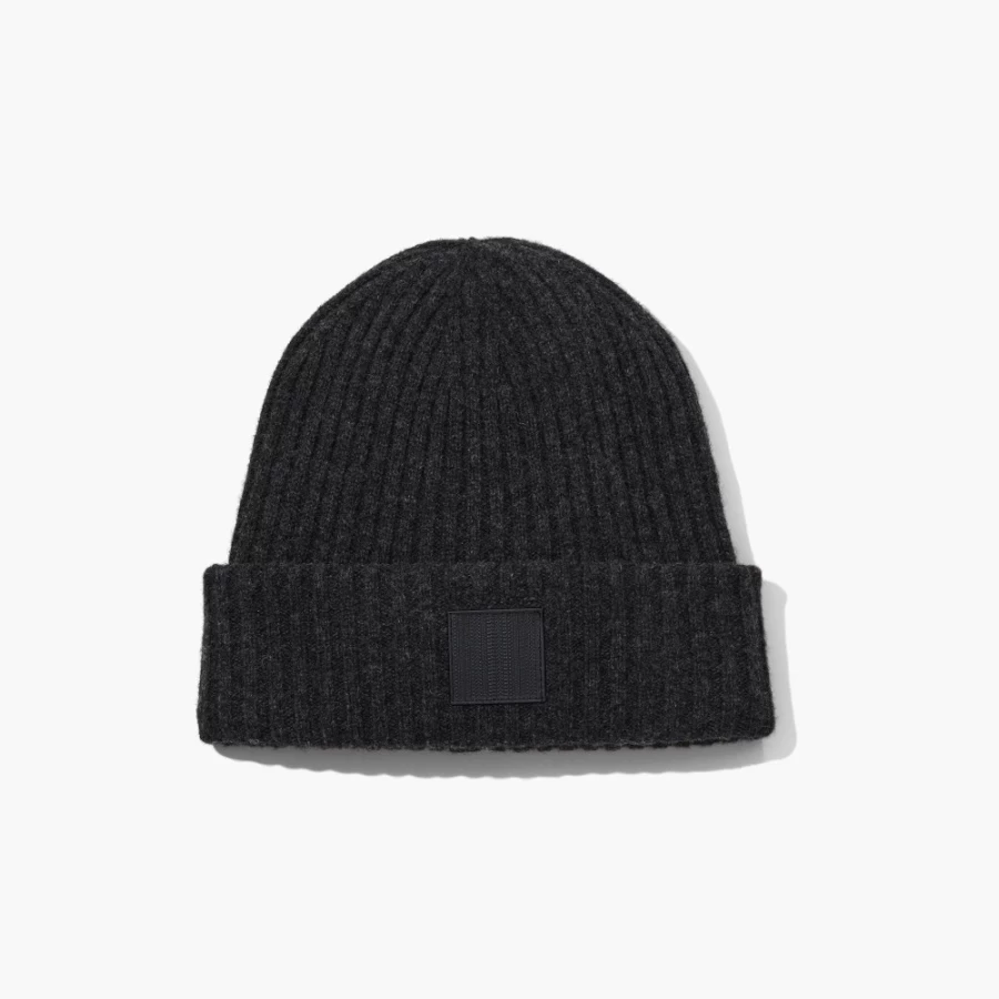 Marc Jacobs Charcoal Ribbed Beanie - Stylish Knit Winter Hat for Men & Women