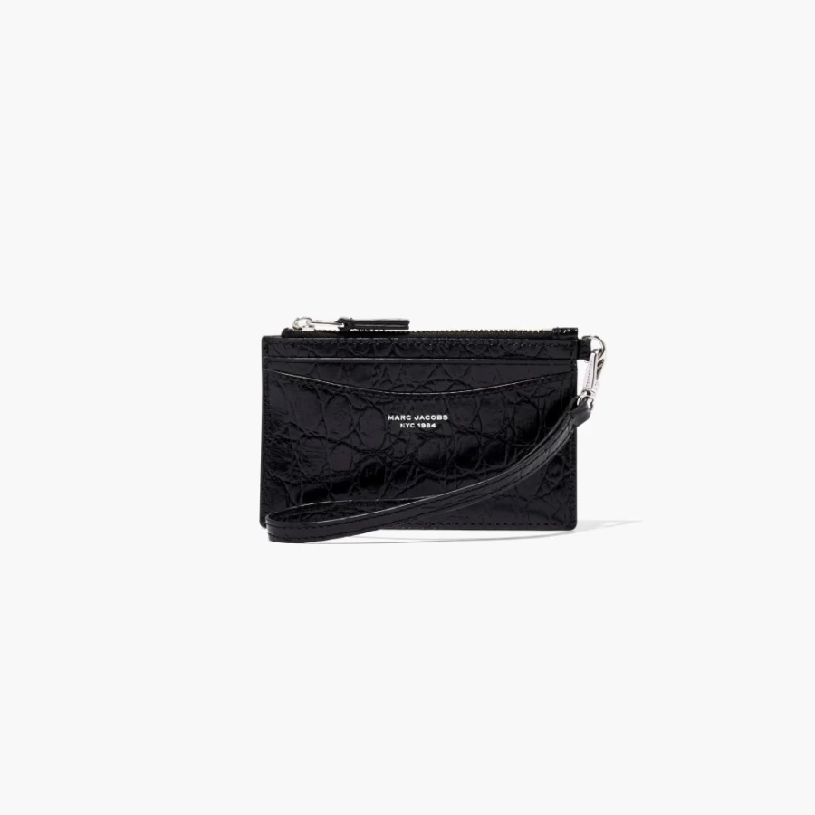 Marc Jacobs Black Slim 84 Croc-Embossed Top Zip Wristlet Crossbody Bag