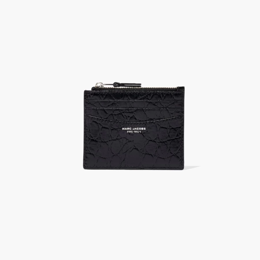 Marc Jacobs Black Slim 84 Croc-Embossed Leather Zip Card Holder Wallet