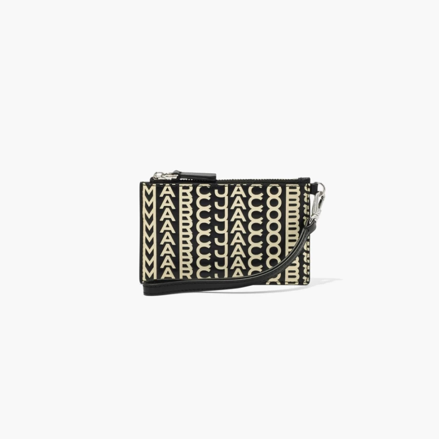 Marc Jacobs Monogram Leather Top Zip Wristlet in Black & White