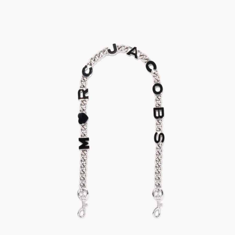 Marc Jacobs Black & Silver Heart Charm Chain Strap Shoulder Bag