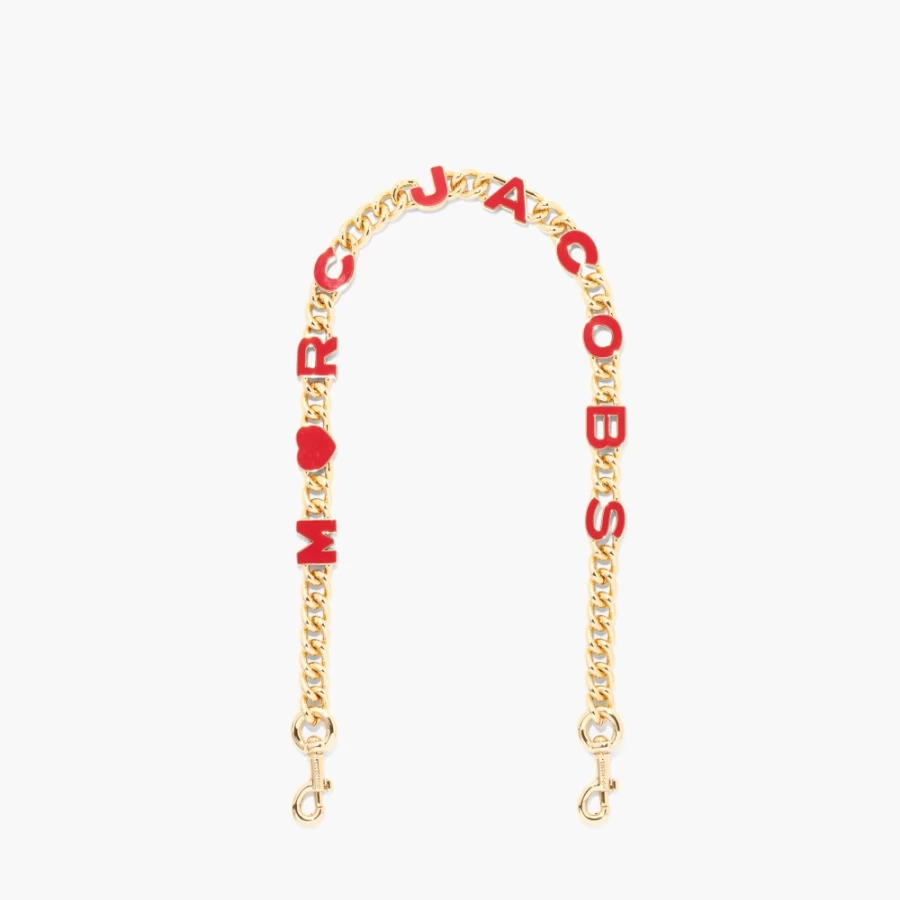 Marc Jacobs True Red & Gold Heart Charm Chain Crossbody Bag Strap