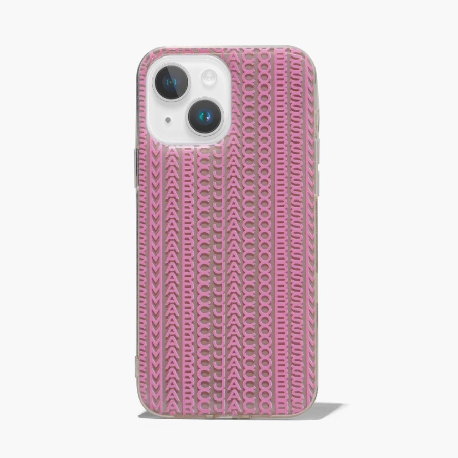Marc Jacobs Monogram Taupe & Pink iPhone 14 Plus Case - Luxury Designer Phone Cover