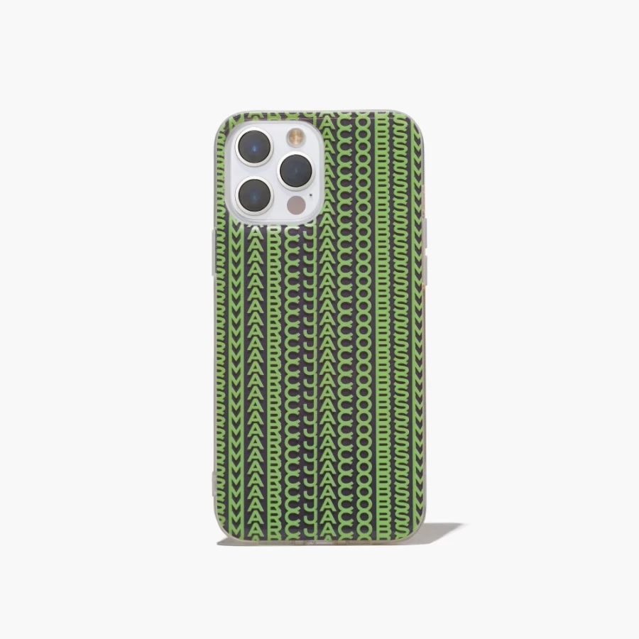 Marc Jacobs Grey & Fluro Green Monogram iPhone 14 Pro Case