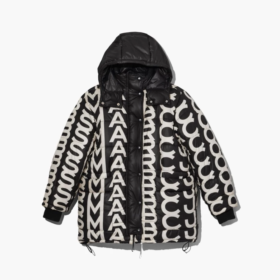Marc Jacobs Monogram Oversized Puffer Jacket in Black & Ivory